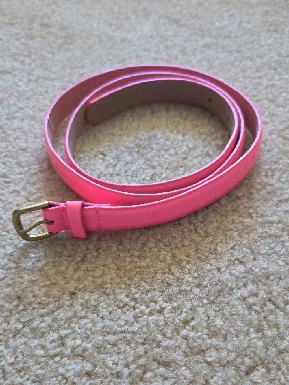 J. Crew Hot Pink Slim Leather Belt with Gold Buckle Sz M Preppy Neon Retro - Picture 9 of 14